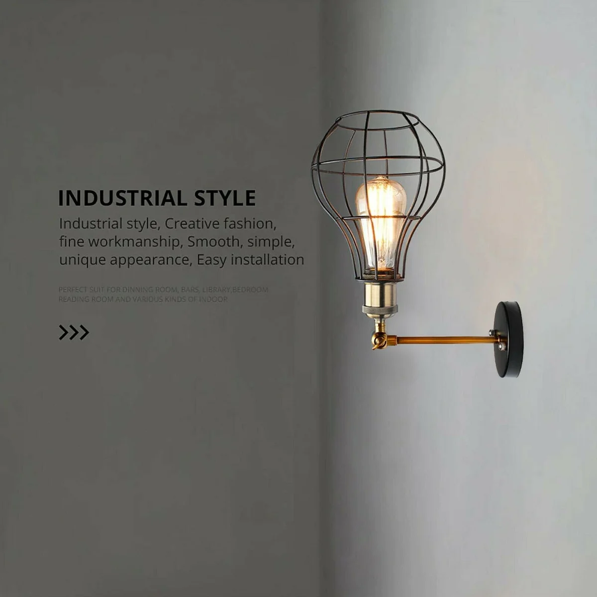 Modern metal wall sconce with vintage bulb and cage design, ideal for stylish UK home interiors and lighting upgrades