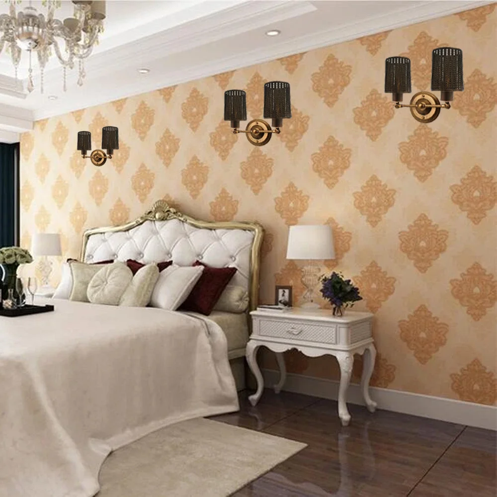 Brushed copper brass wall light, mounted on wall, with sleek design suitable for living room wall light setup, LED compatible.