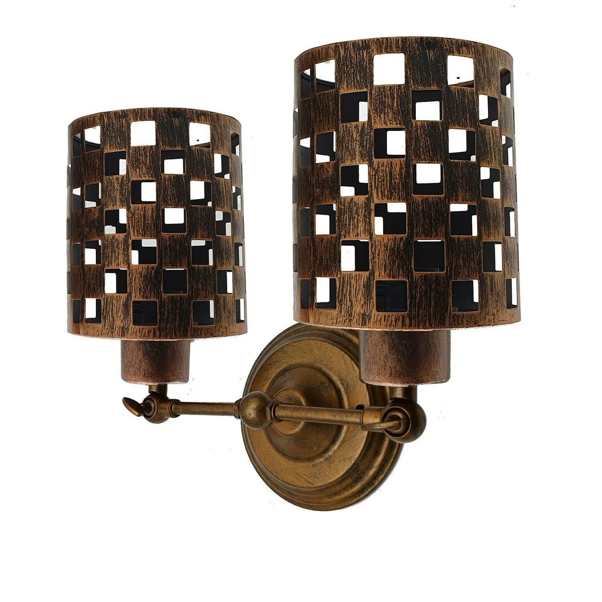 Modern retro brushed copper wall light with industrial cage design, wall mounted vintage sconce lamp fixture