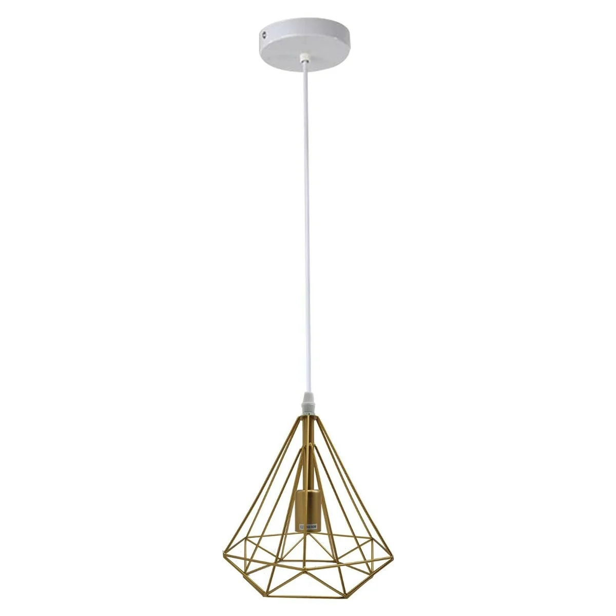 Vintage pendant light with gold geometric wire cage and adjustable cable, industrial Edison style ceiling lamp