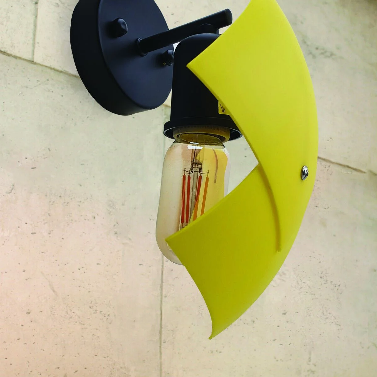 Three modern indoor wall sconces with PVC shades and exposed metal hardware, each fitted with an LED bulb, mounted on a white wall