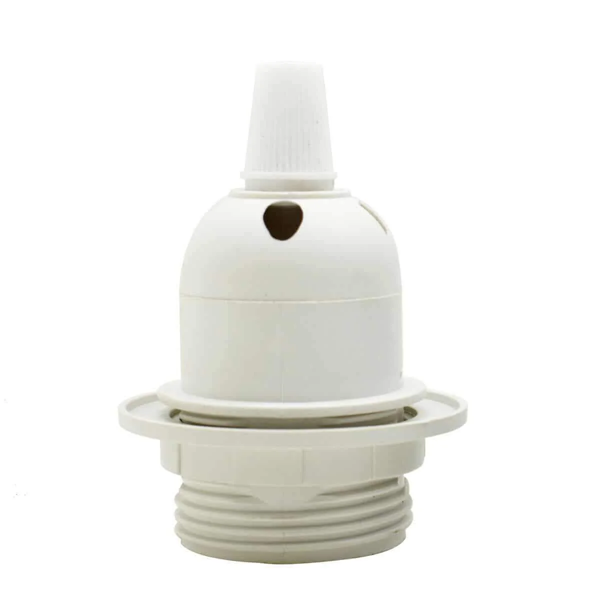 Five white E27 lamp holder pack with rings, metal and heat-resistant plastic, suitable for vintage pendant lighting.