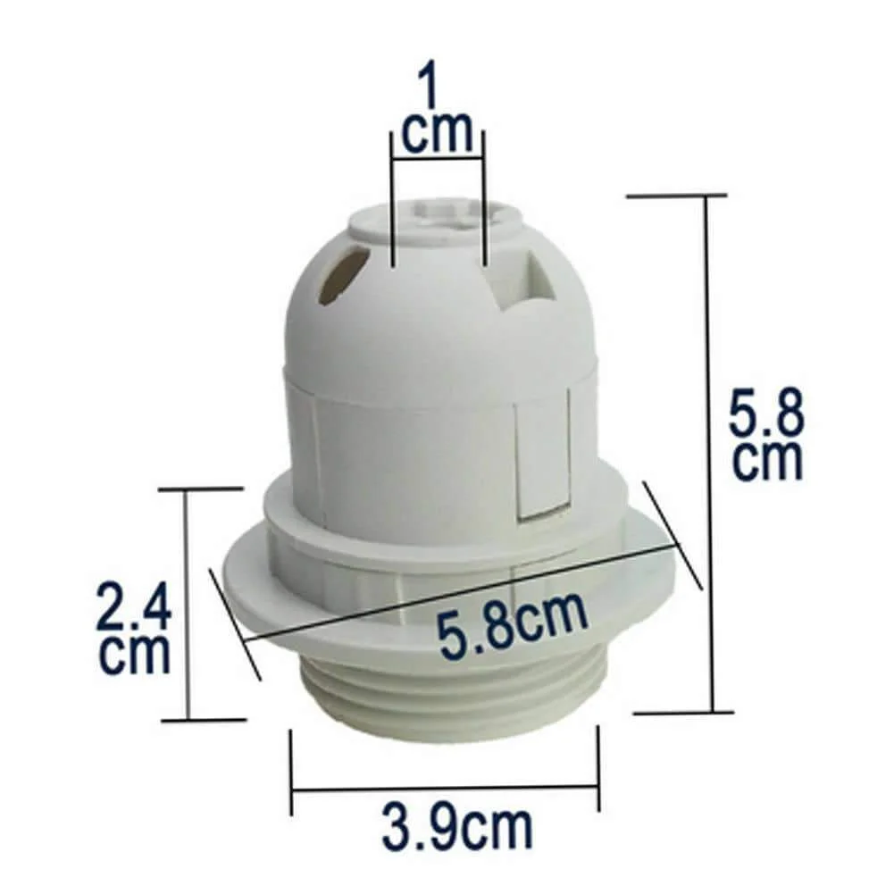 Five white E27 exposed bulb holders with rings arranged side by side on a white background