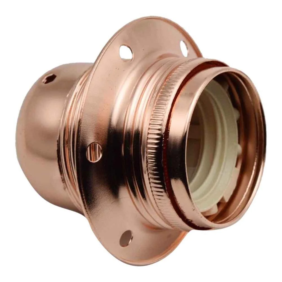 Rose gold retro pendant light socket with E27 screw base, metal alloy plating, and ceramic core shown from side angle