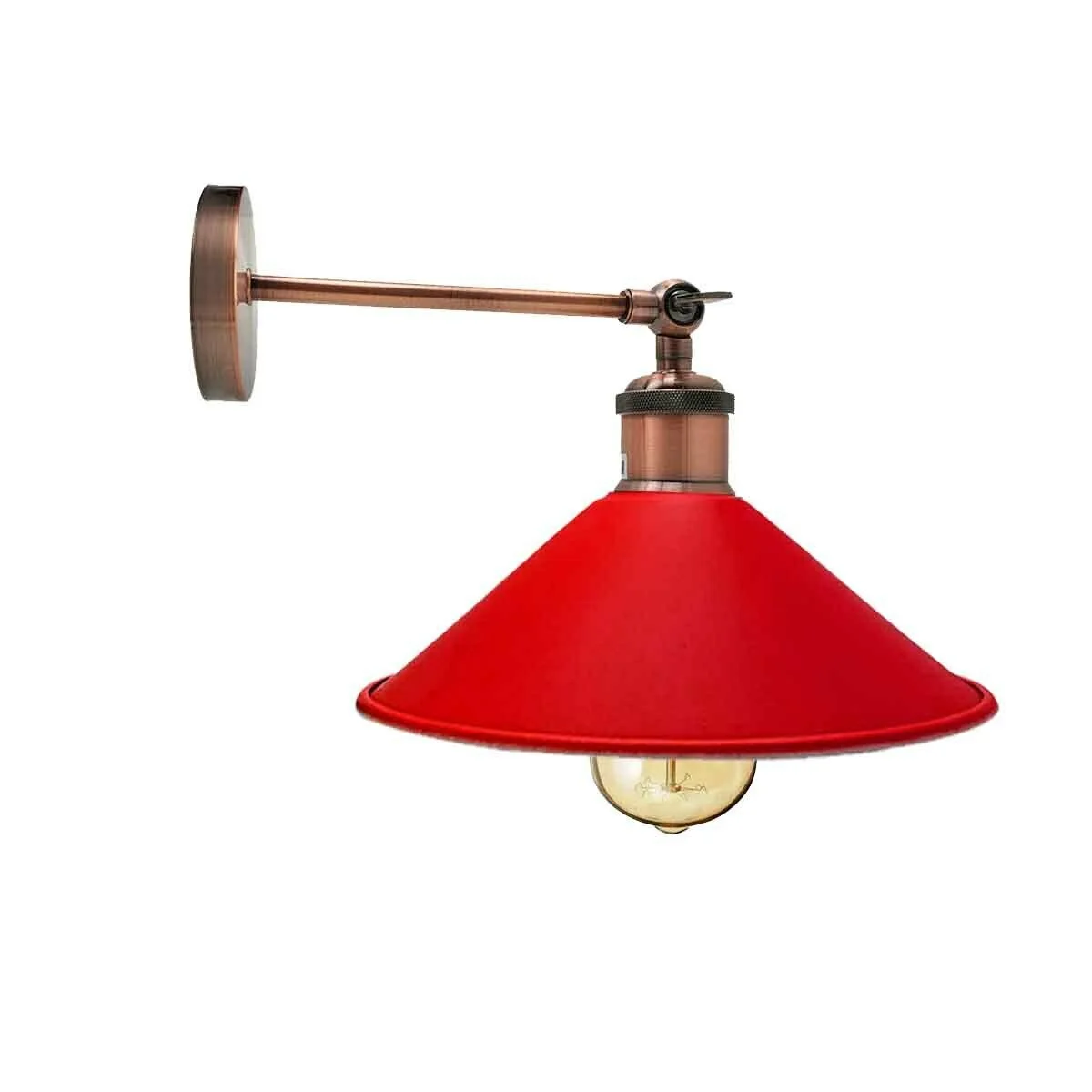 Red metal shade rustic wall light with adjustable arm and cone design, E27 bulb holder, matte finish