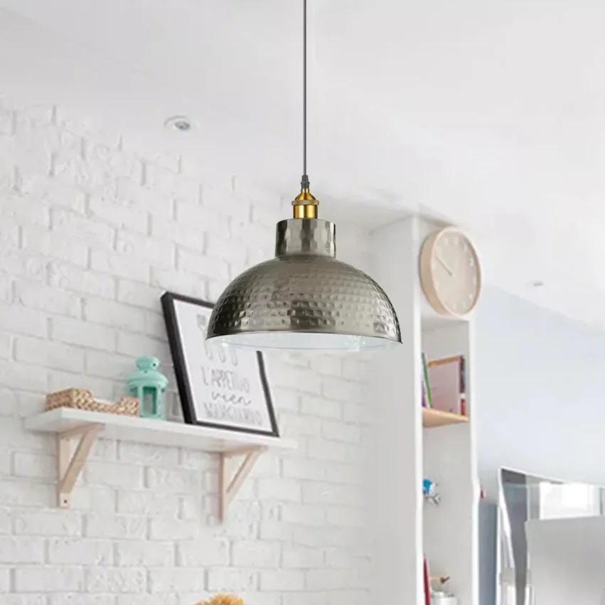 Brass dome-shaped metal ceiling light shade with retro design, suitable for pendant fitting in living spaces