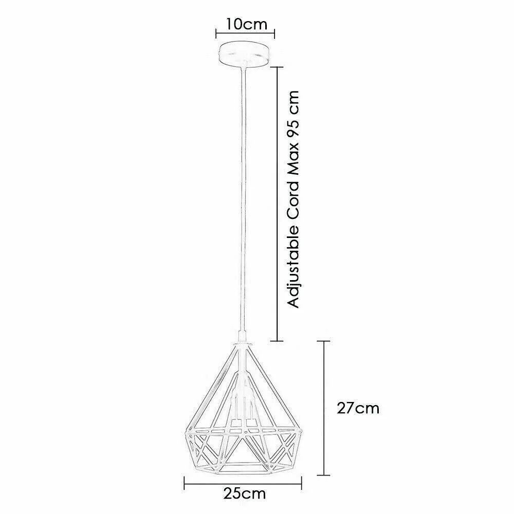 Black metal wire cage retro ceiling light pendant with adjustable cable and E27 bulb holder hanging from ceiling