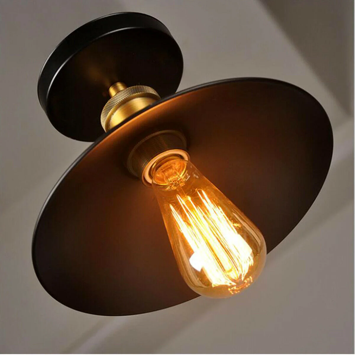 Black vintage retro industrial ceiling lamp with metal cage flush mount design and E27 bulb holder