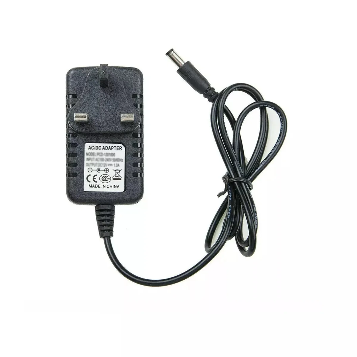 12v power adapter with 8A output, standard male connector and splitter cable for LED strips and CCTV devices