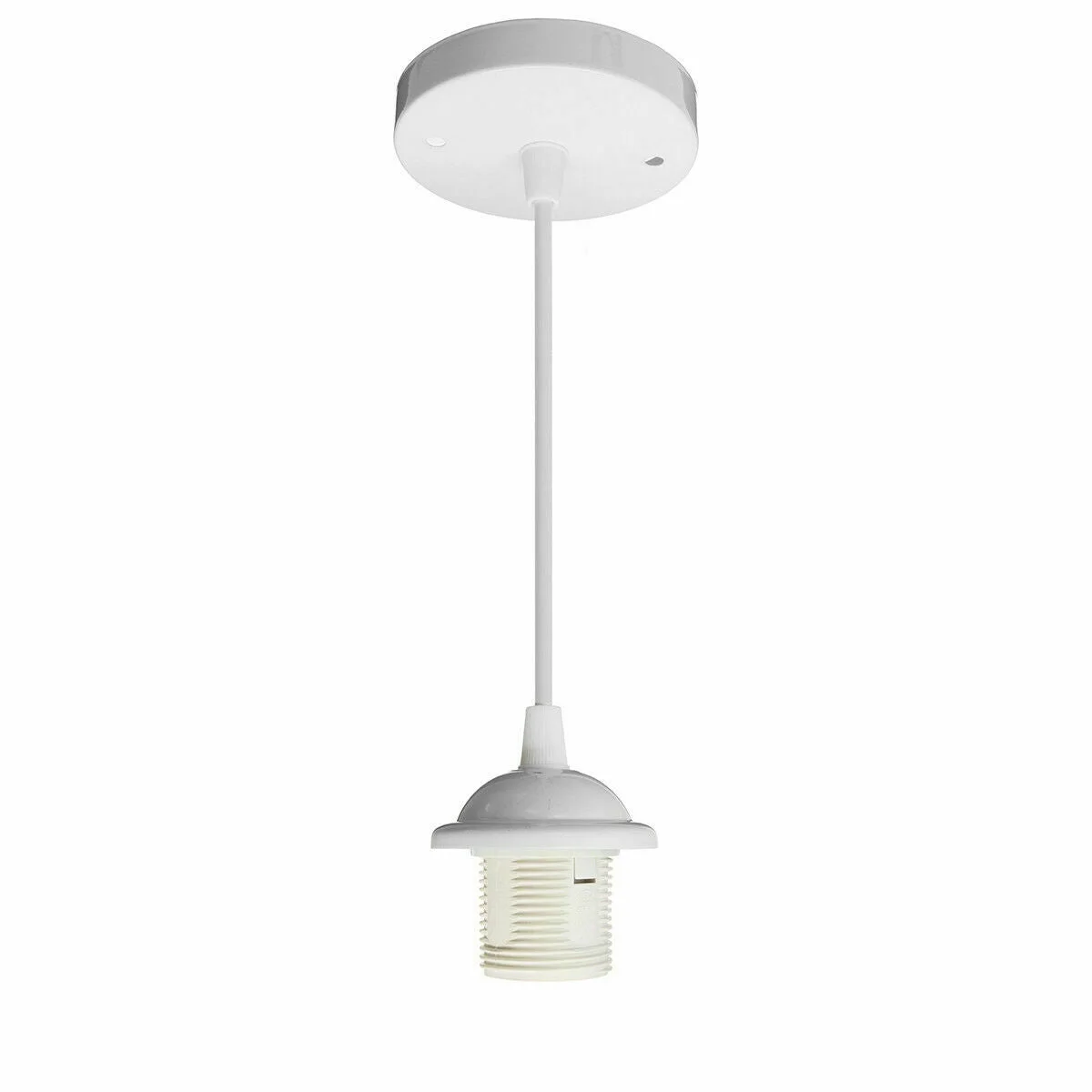 White PVC E27 ceiling rose pendant lamp holder with 90cm cable and 108mm ceiling plate, no bulb included
