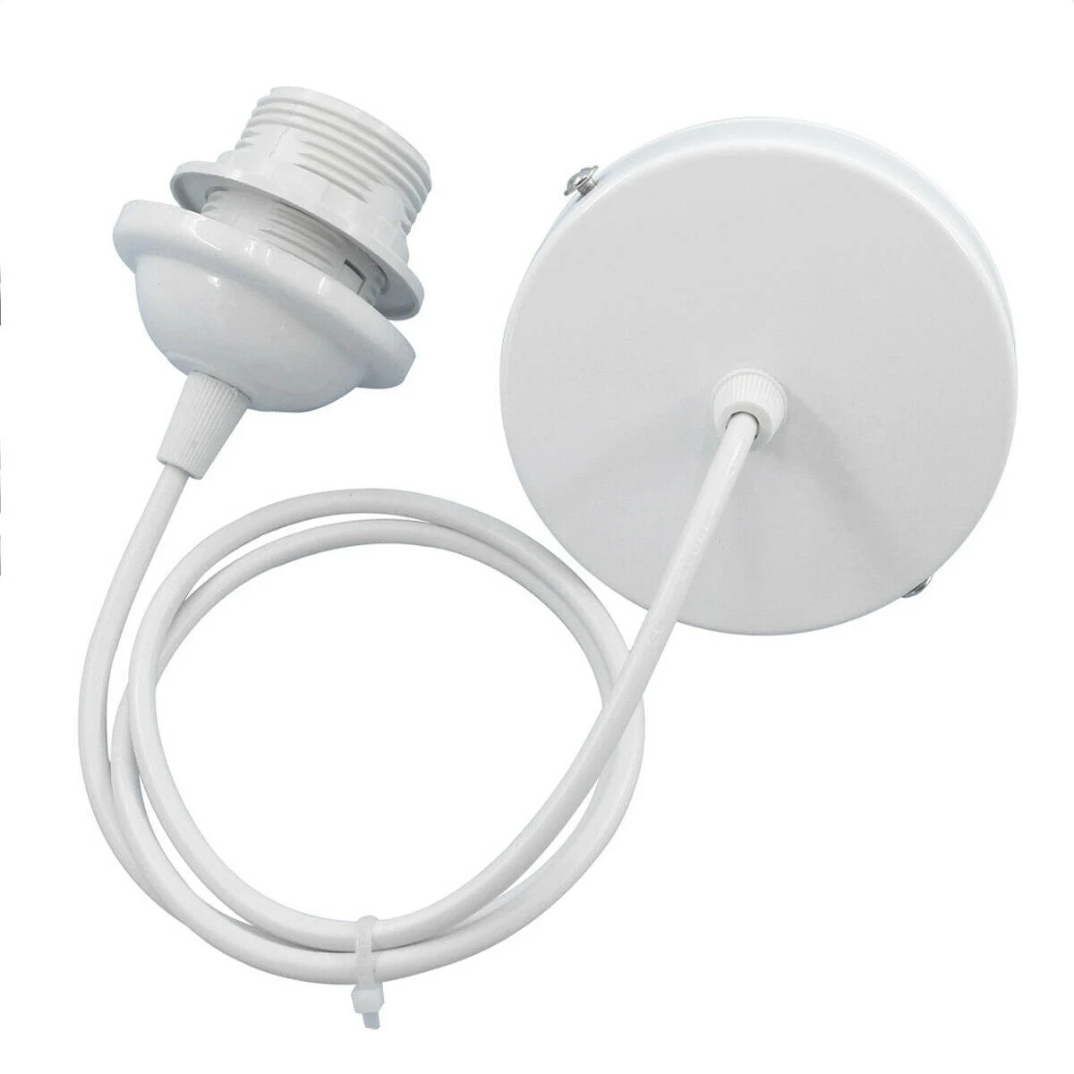 White E27 ceiling rose pendant lamp holder with 90 cm PVC flex cable and white ceiling plate
