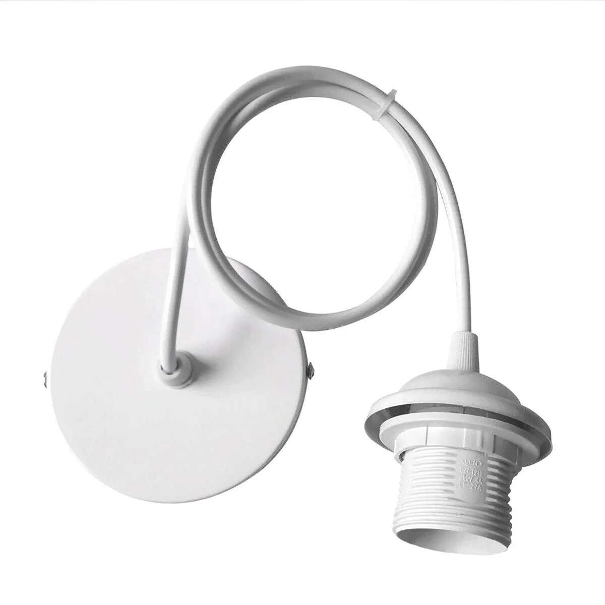 White PVC single pendant light with E27 ceiling rose and 90 cm cable, no bulb included, shown from side angle