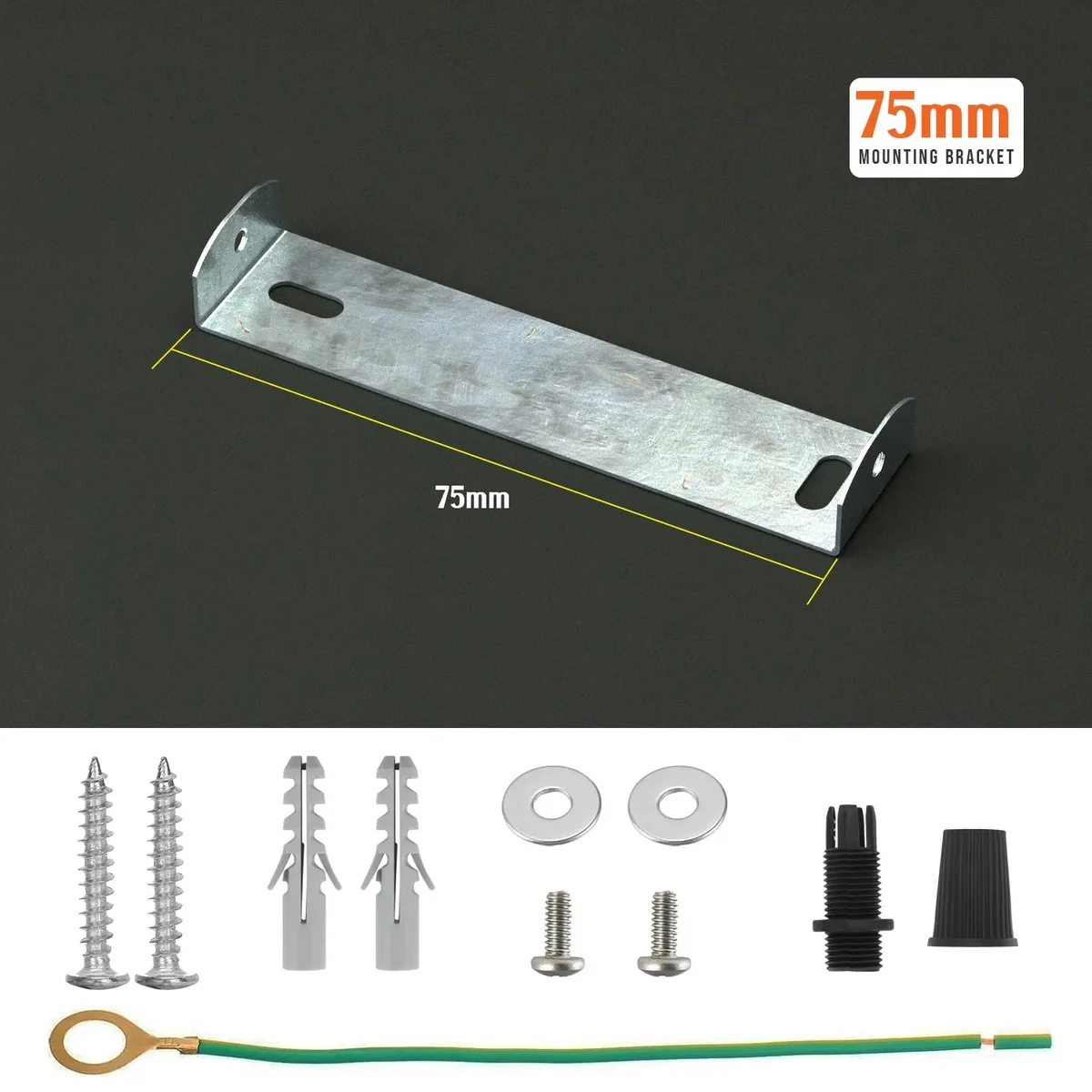 75mm iron ceiling rose bracket with strap side fitting and earth tag, suitable for hanging chandeliers up to 5kg