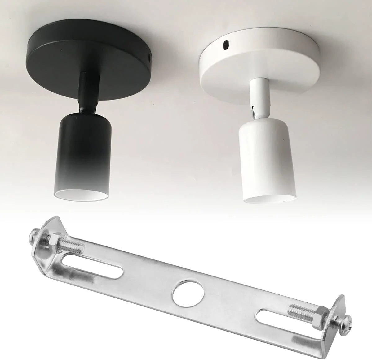 80mm iron ceiling rose fitting with strap side bracket and riveted construction, includes earth tag for safe chandelier hanging