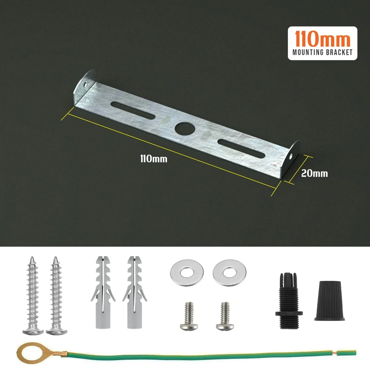 110mm iron ceiling rose bracket with riveted construction, earth tag, nuts, screws, and wall plugs for light fittings