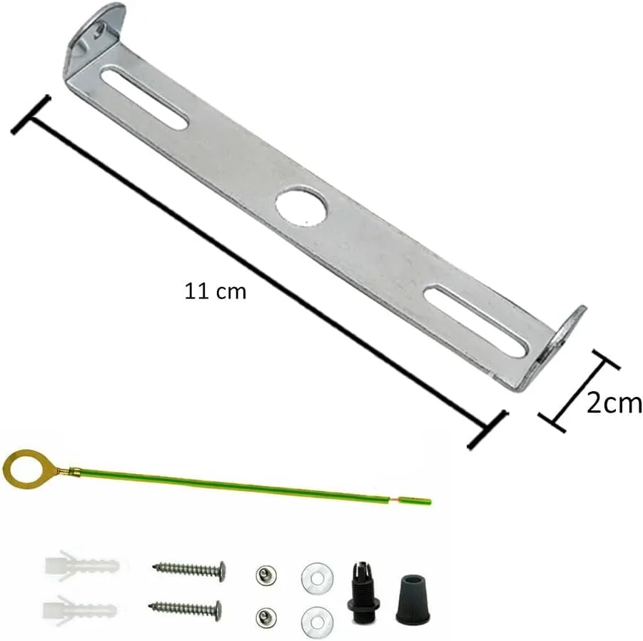 110mm iron light fitting bracket with riveted construction, earth tag, nuts, screws, and wall plugs included