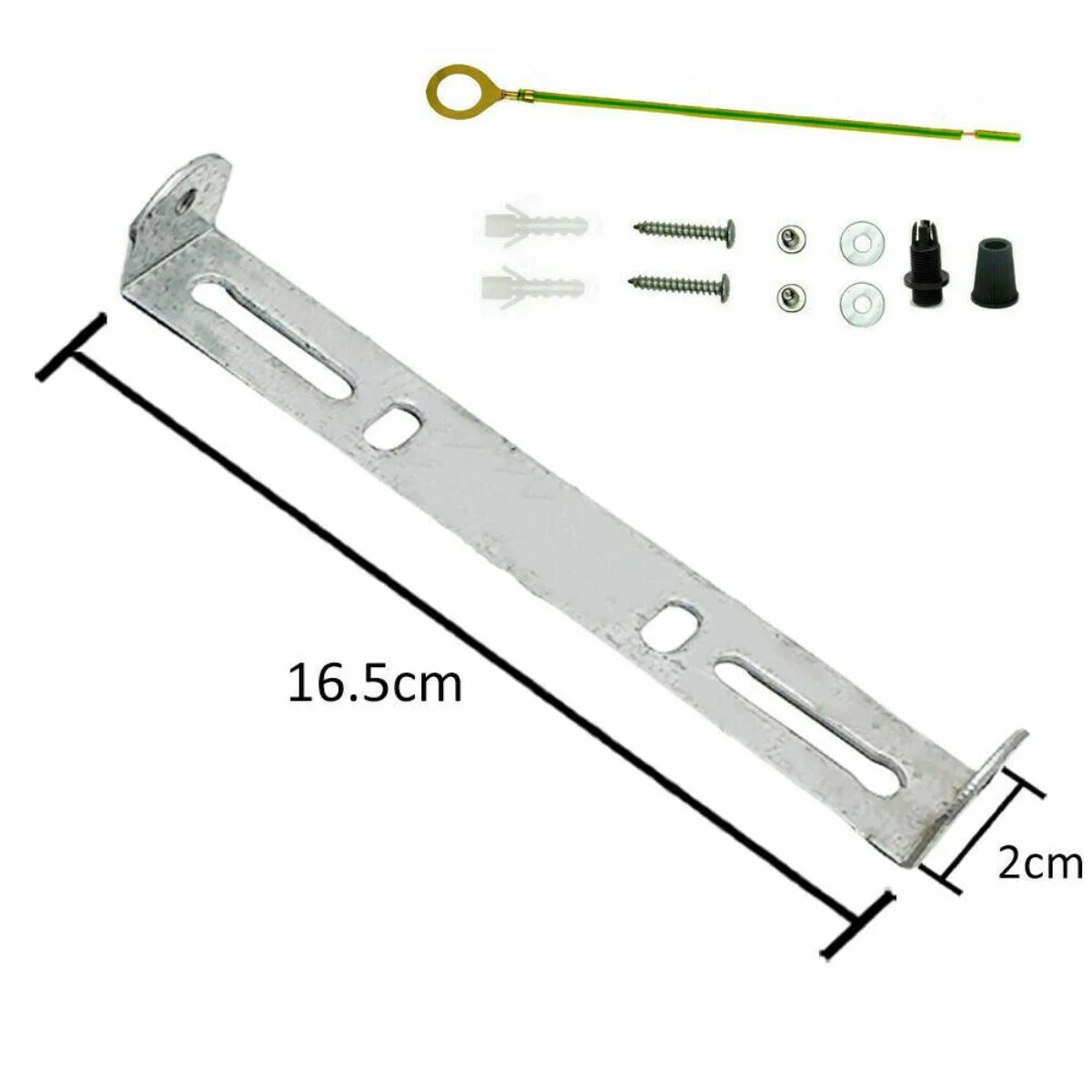 165mm iron light fitting bracket with strap side fitting and earth tag for ceiling rose, supports up to 5kg load