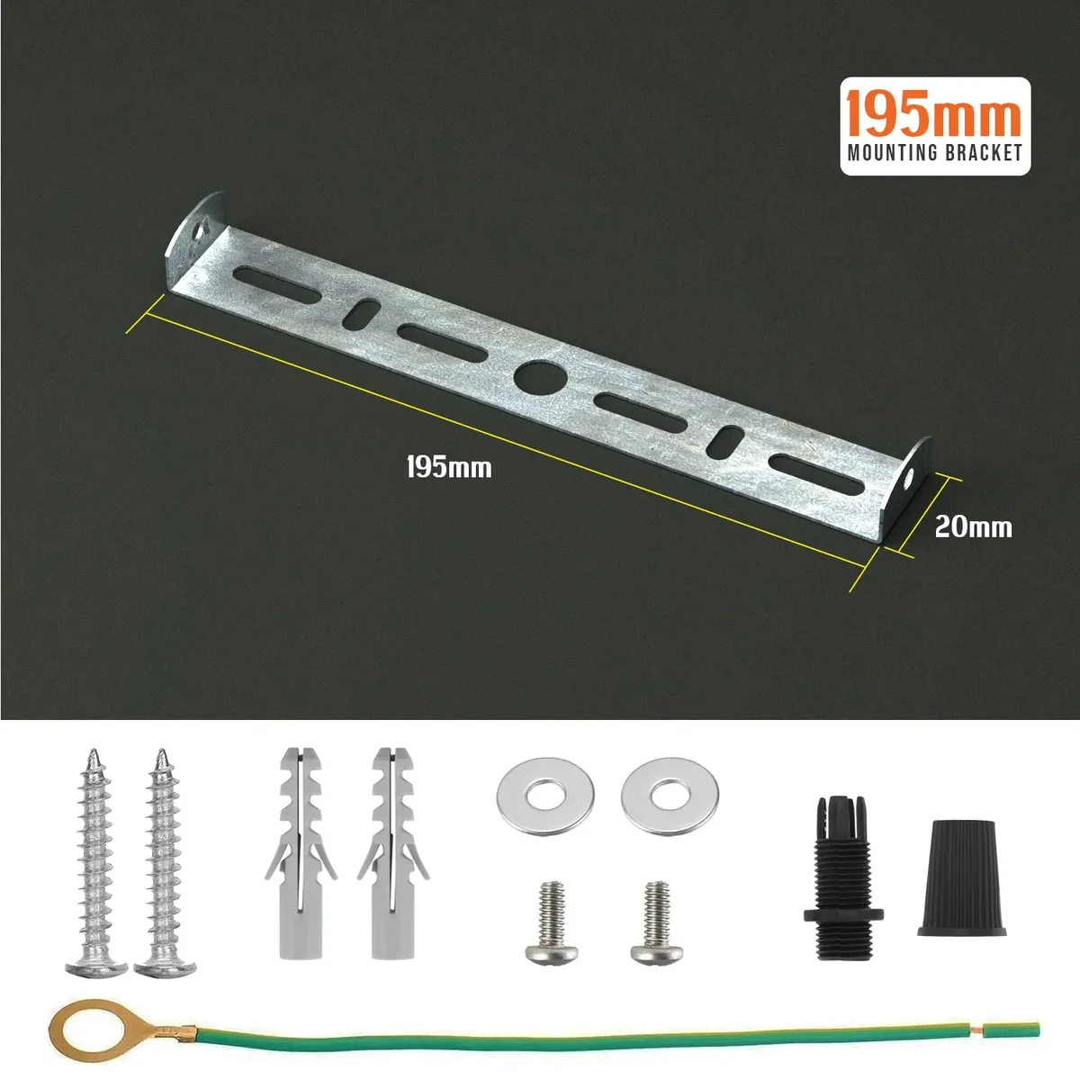 195mm iron ceiling rose bracket with strap side fitting and earth tag, suitable for chandelier suspension up to 5kg