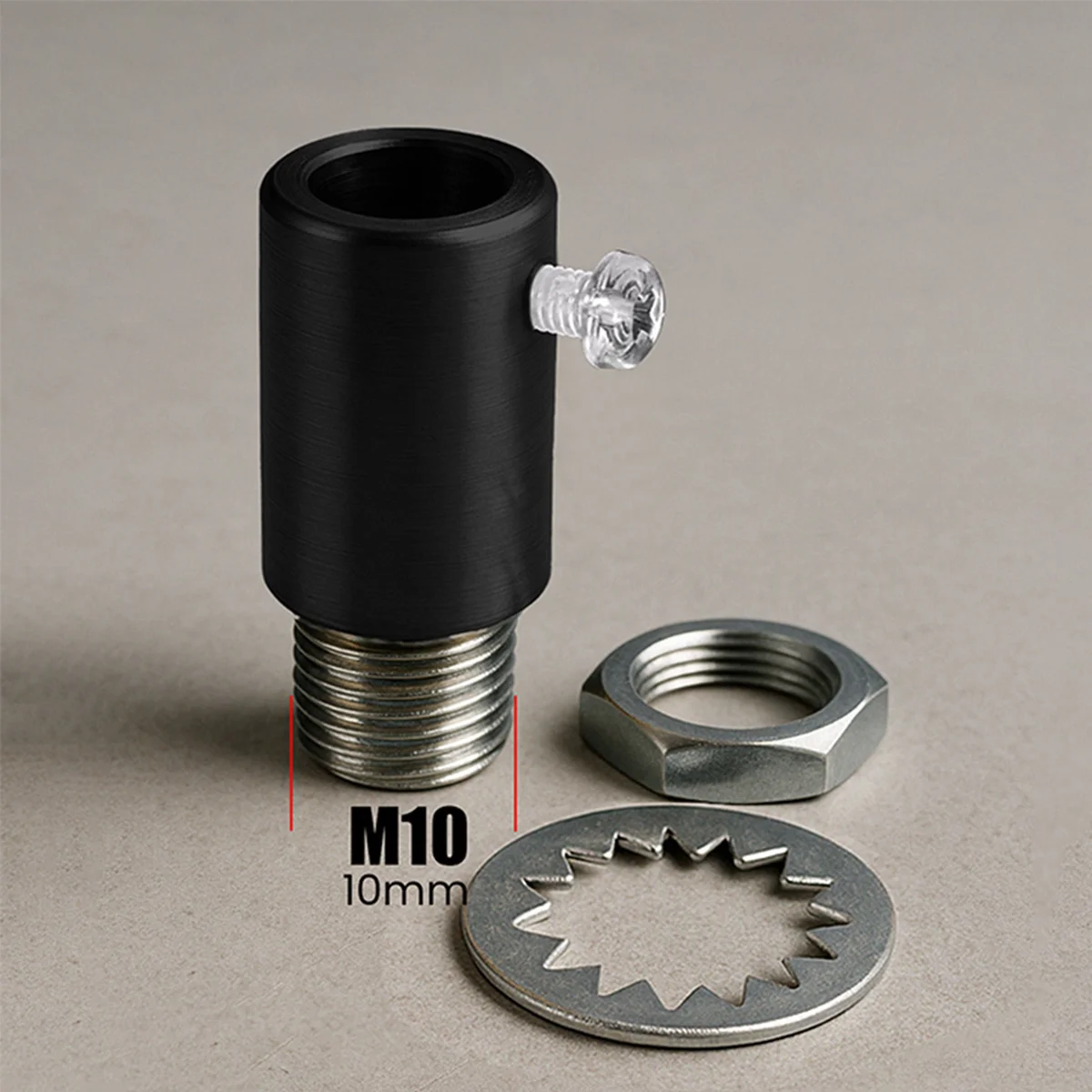 Five metal female thread cord grips with M10 thread, nut, and grub screw for lamp pendant cable locking and neat wiring
