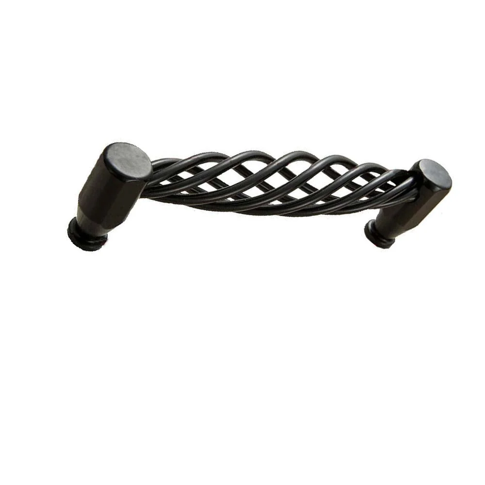 Single matt black cabinet handle in vintage style with 128mm hole centres, suitable for drawers and cupboards
