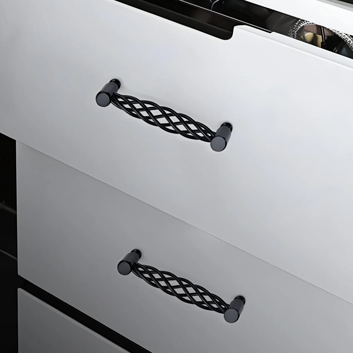 Matt black vintage cabinet handles 128mm, metal iron, sleek ergonomic design for drawers and cupboards