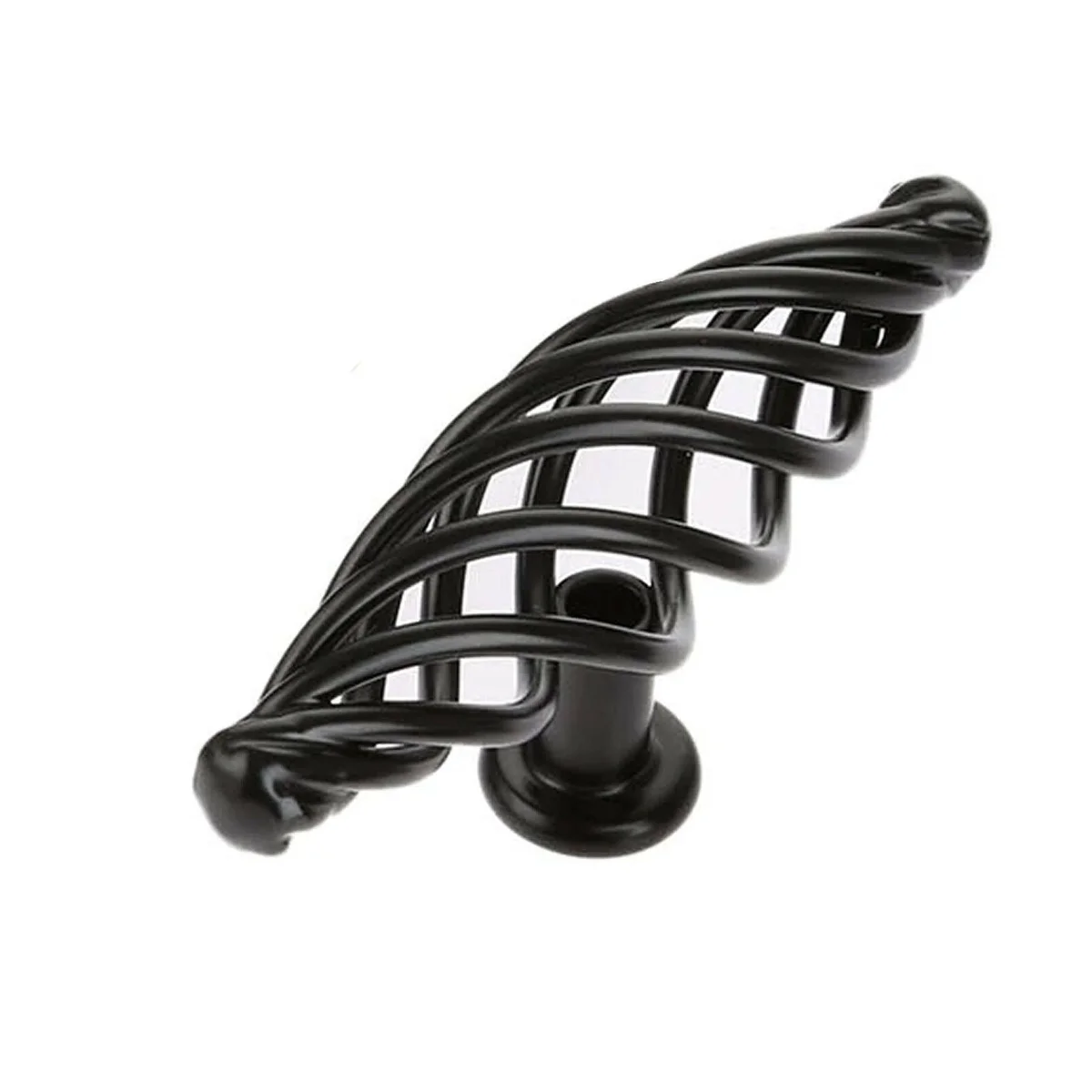 Vintage black birdcage design durable kitchen handles mounted on wooden cabinet drawer with matte finish