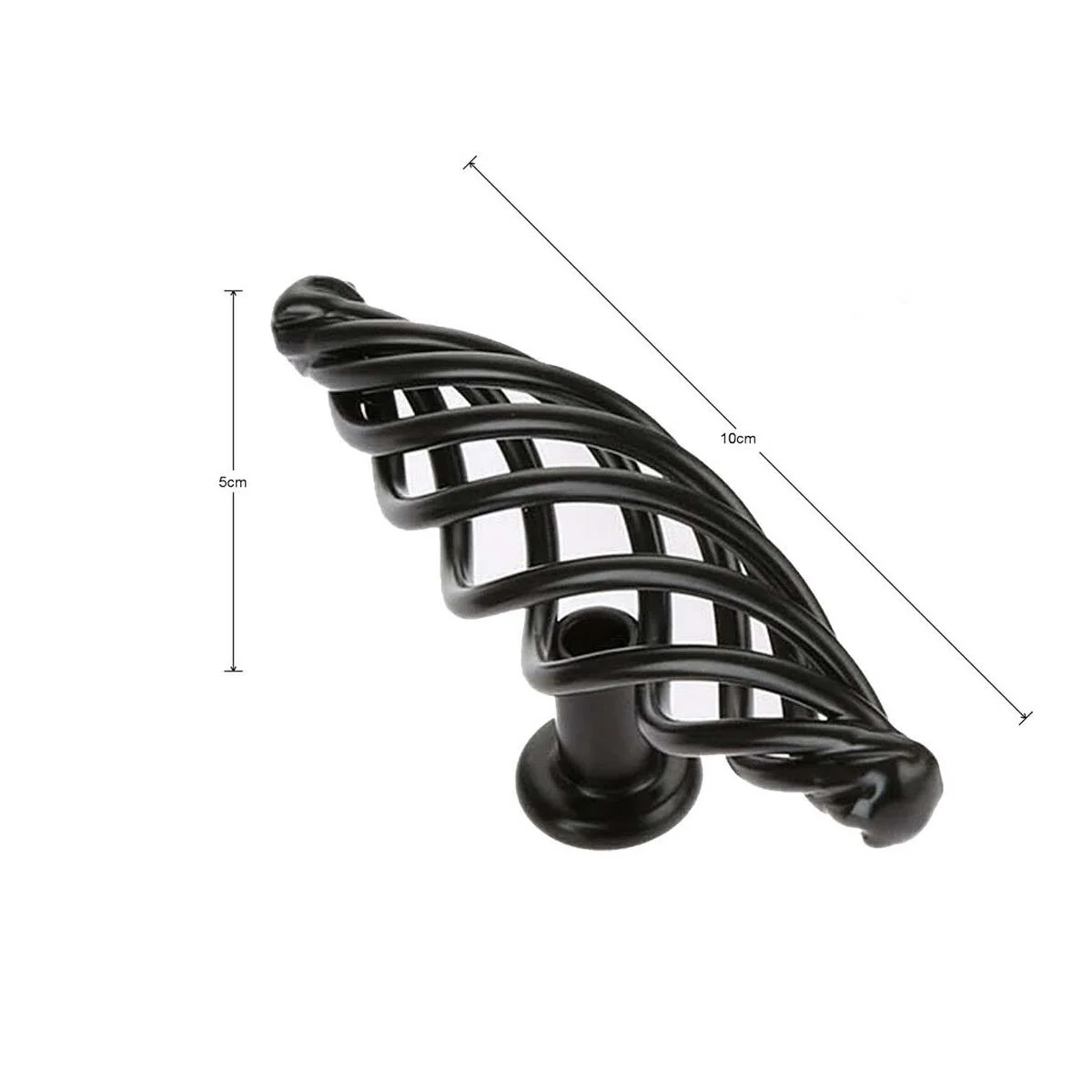 Set of vintage black cabinet handles with birdcage design, matte black iron finish, ideal for kitchen drawers and cupboards