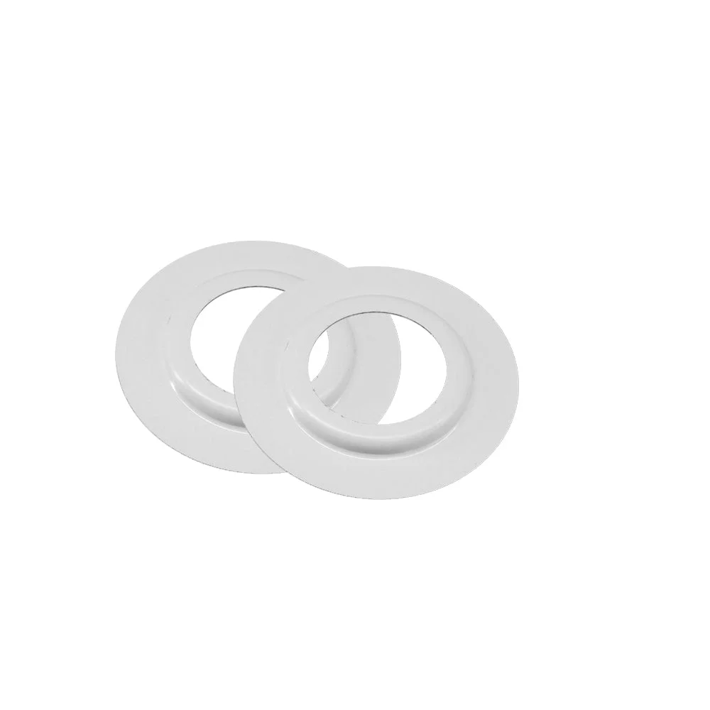 Two metal lampshade reducer rings in white and black, showing front and side views with hole details, 60mm diameter