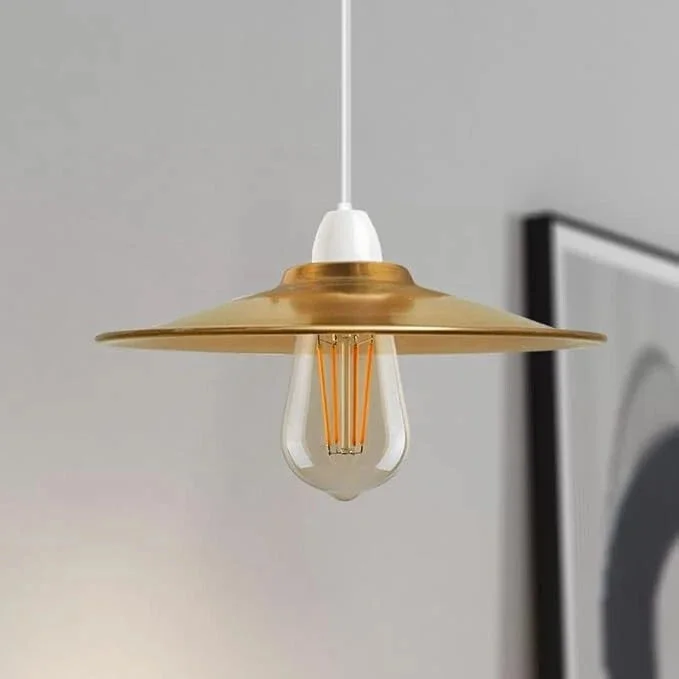 Vintage industrial flat metal lamp shade 22cm with a rustic matte finish, designed for E27 and B22 fittings