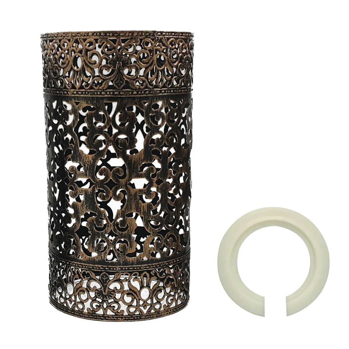 Modern brushed copper lampshade with drum shape and metal construction, ideal for ceiling pendant lighting.