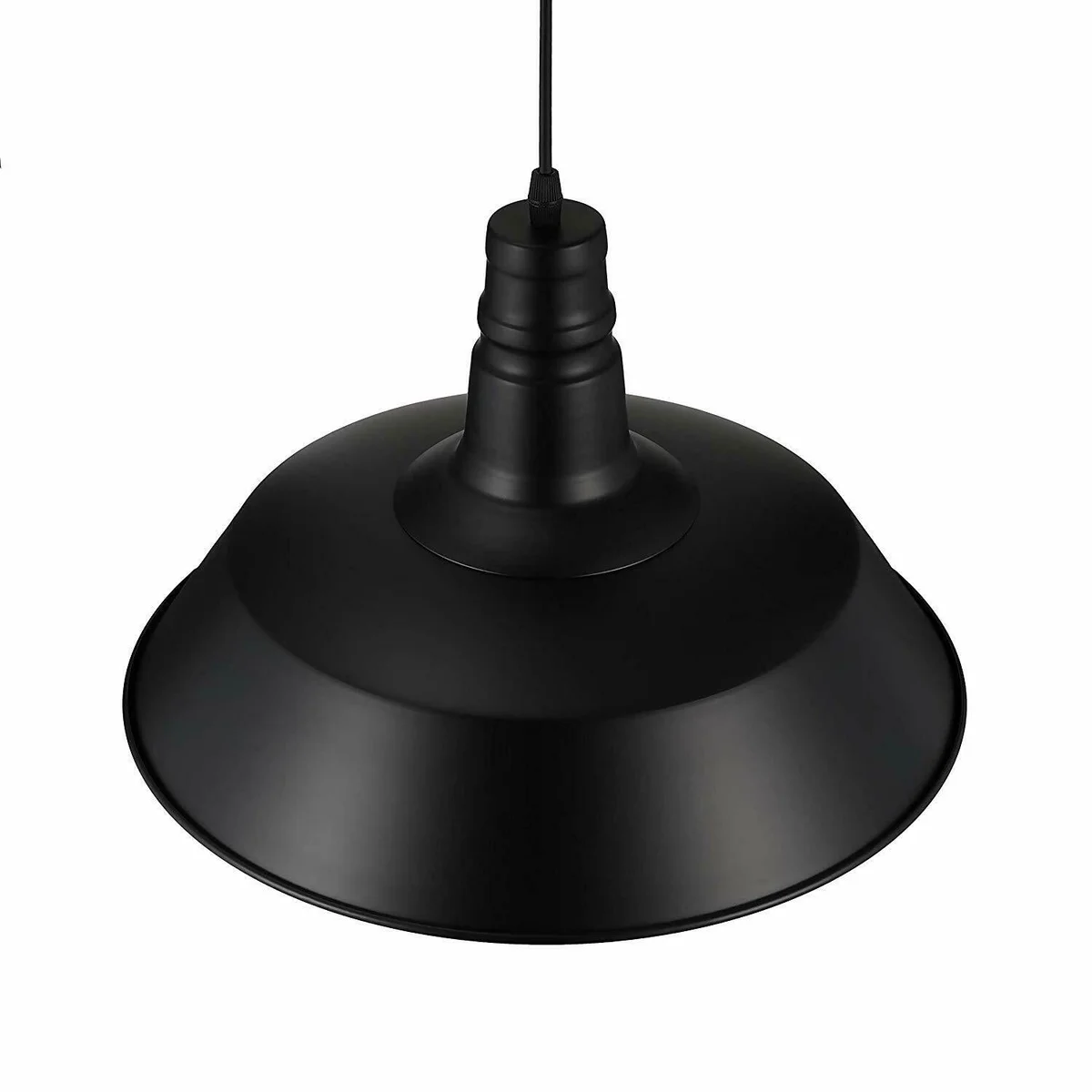 Black vintage style metal ceiling pendant lamp shade with E27 screw lamp and adjustable 90cm PVC wire hanging from ceiling rose