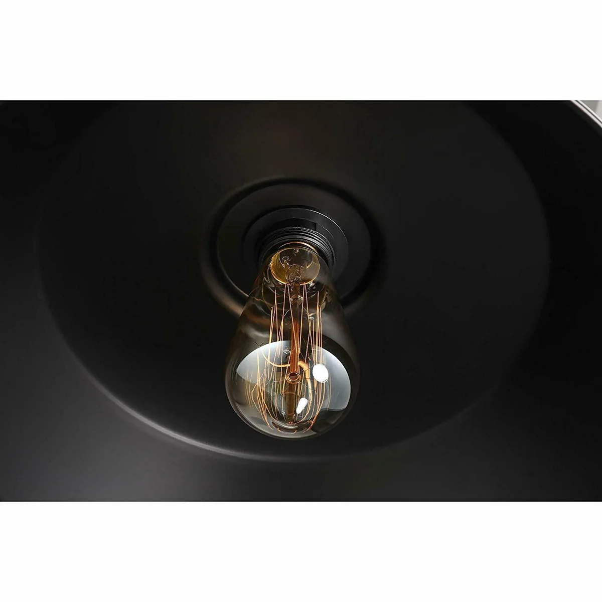 Black vintage ceiling light pendant lamp with metal shade and adjustable 90cm wire hanging from ceiling rose