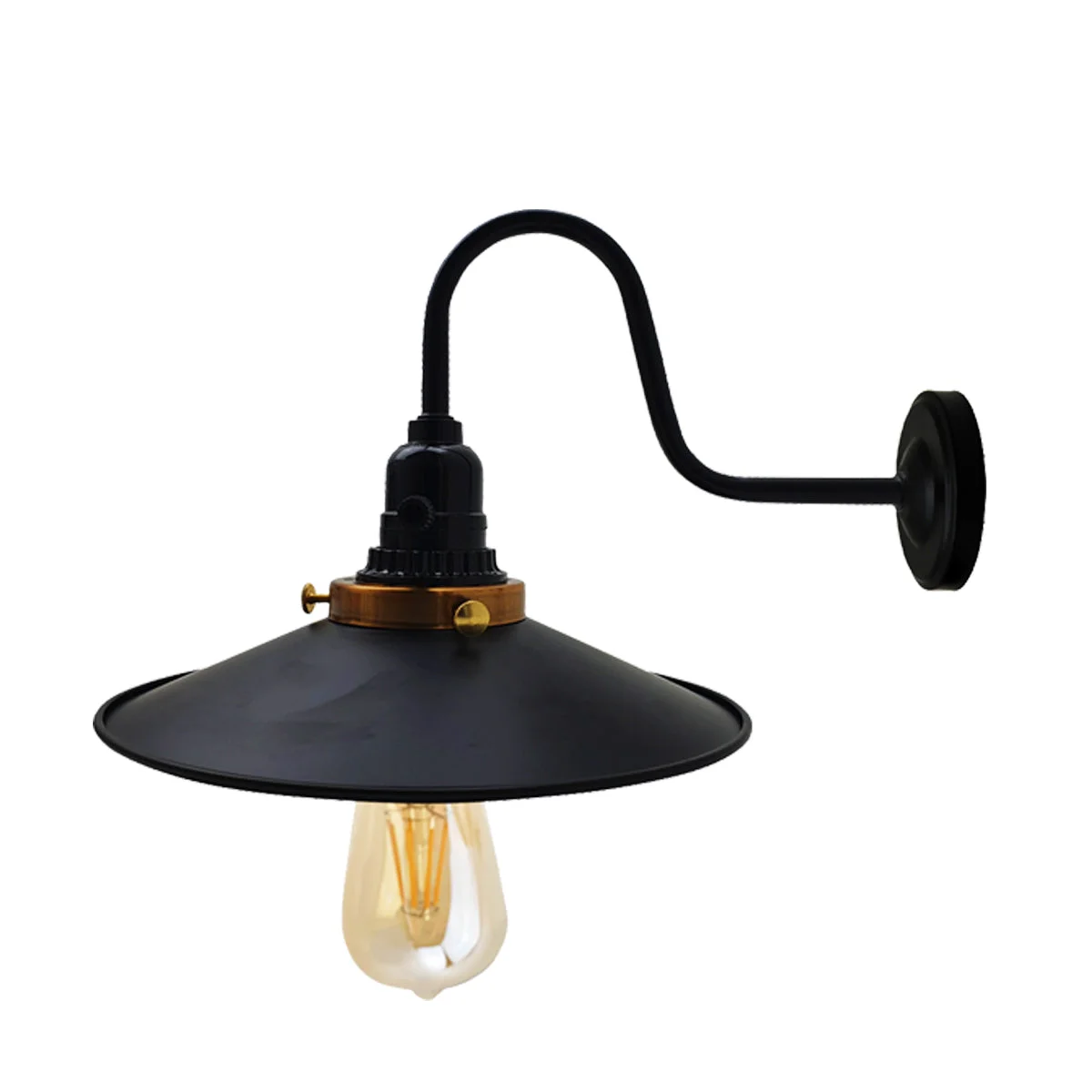 Black retro industrial indoor metal lamp with cage design and E27 bulb holder mounted on wall sconce