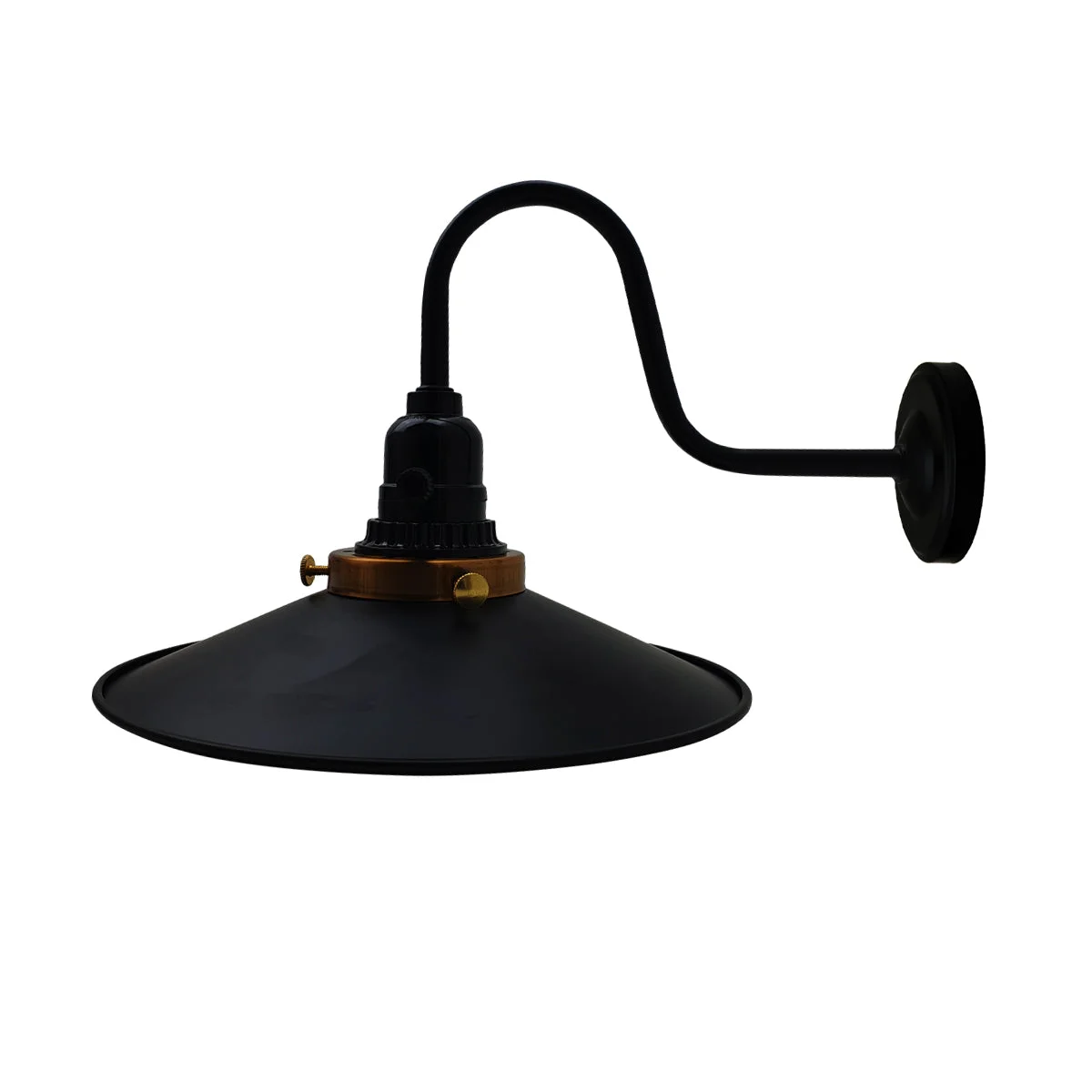 Black retro industrial vintage wall lamp with metal cage and E27 bulb holder mounted on white wall