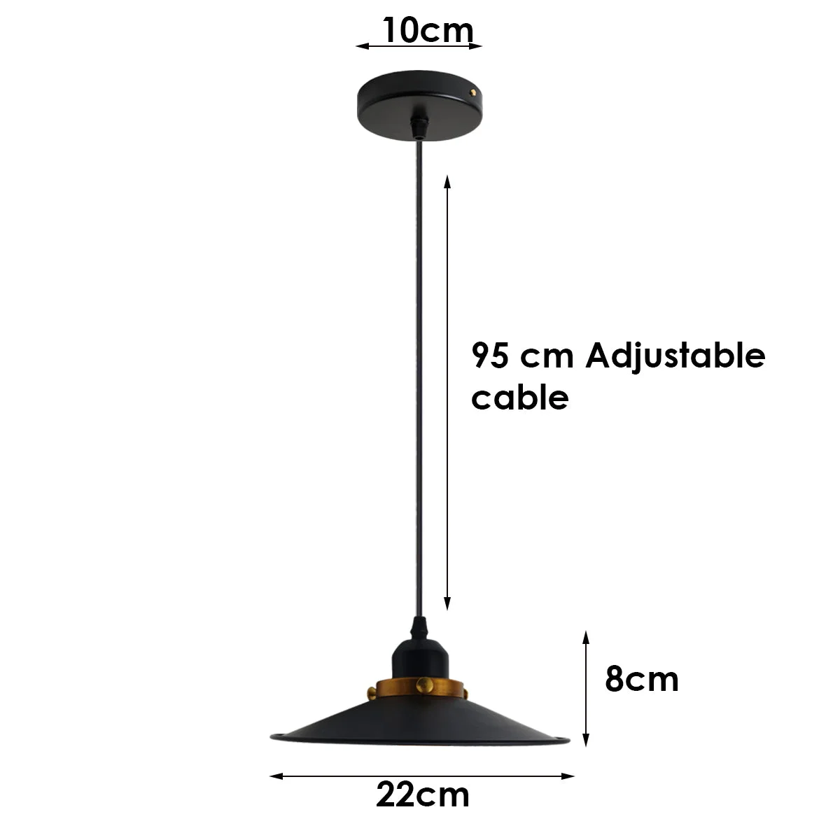 Adjustable black metal E27 ceiling light with cage design and 95cm cable, suitable for various E27 bulbs