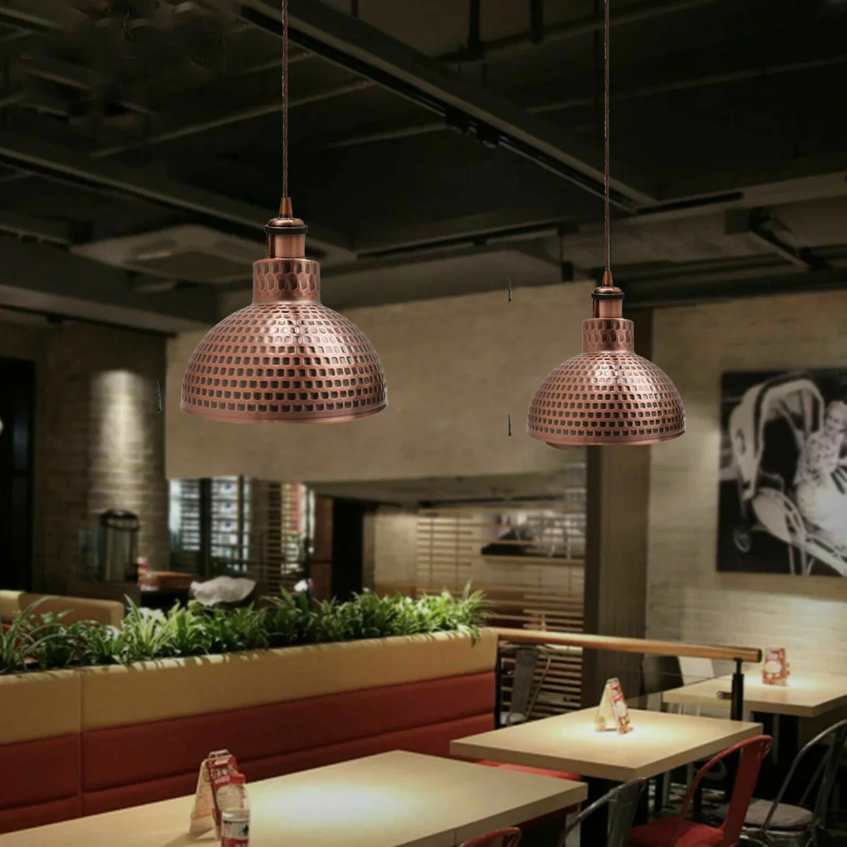 Copper modern pendant light with adjustable metal shade and white interior, suitable for sloped ceilings, E27 bulb base