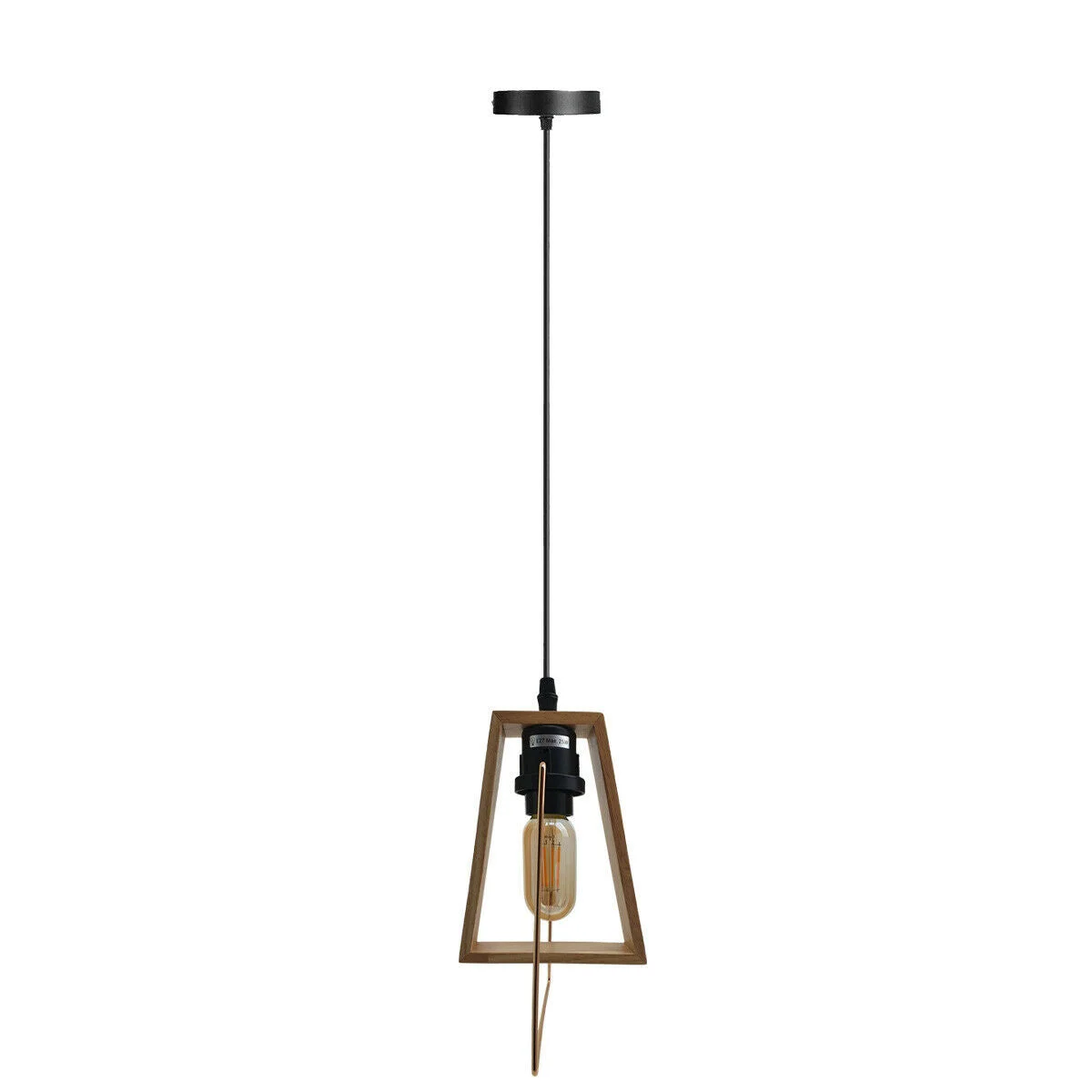 Modern ceiling pendant light with wood and black metal design, includes E27 LED dimmable bulb and 105cm cable