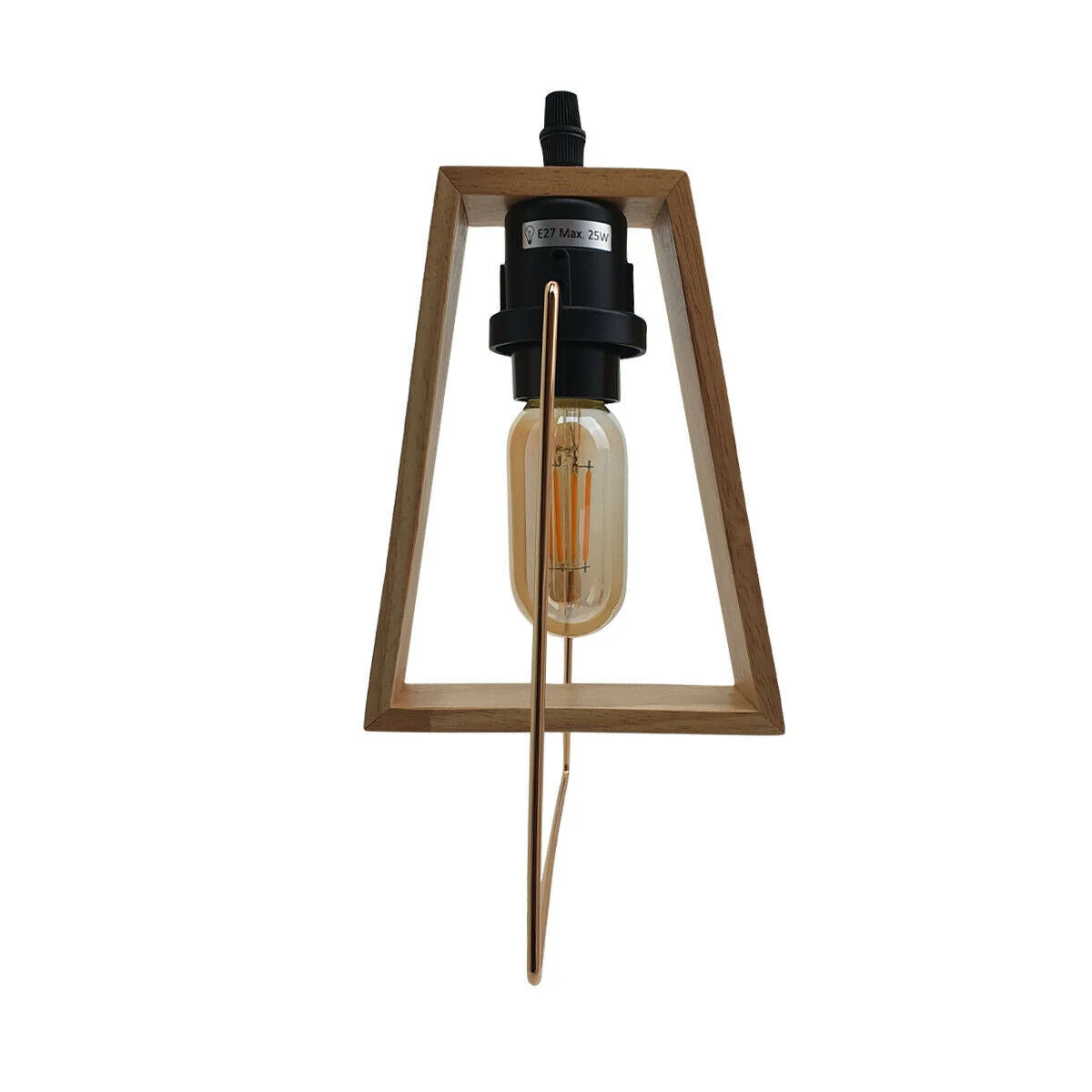 Modern wood pendant light with black metal fixture and 105cm cable, featuring E27 LED dimmable bulb included