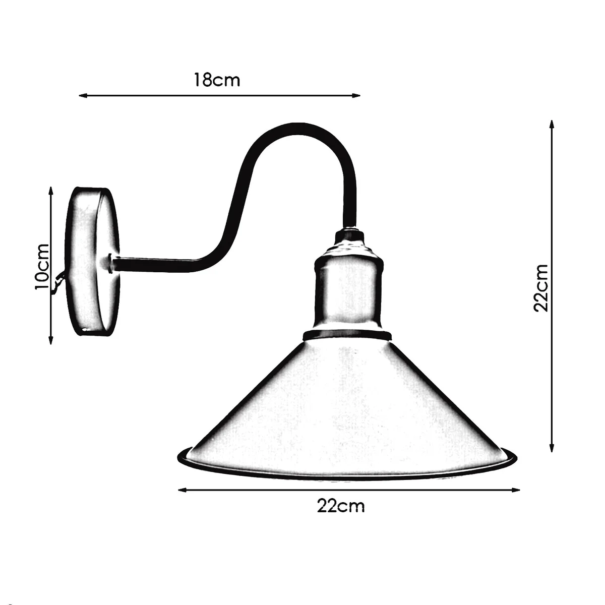 Modern retro yellow industrial wall lamp with cone metal shade, wall mounted rustic sconce with E27 bulb included