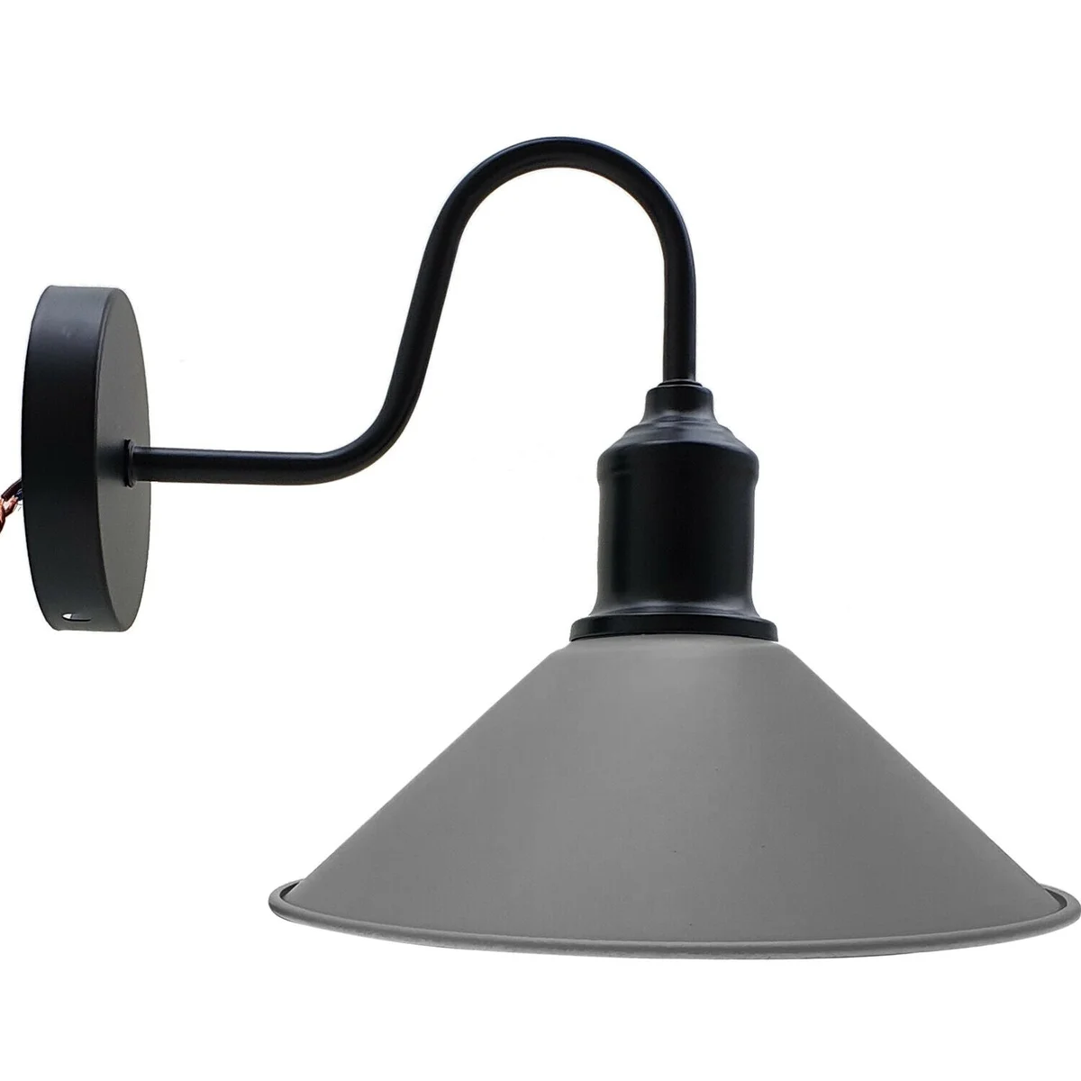 Green modern retro industrial wall light with cone-shaped metal shade and E27 bulb mounted on a wall bracket