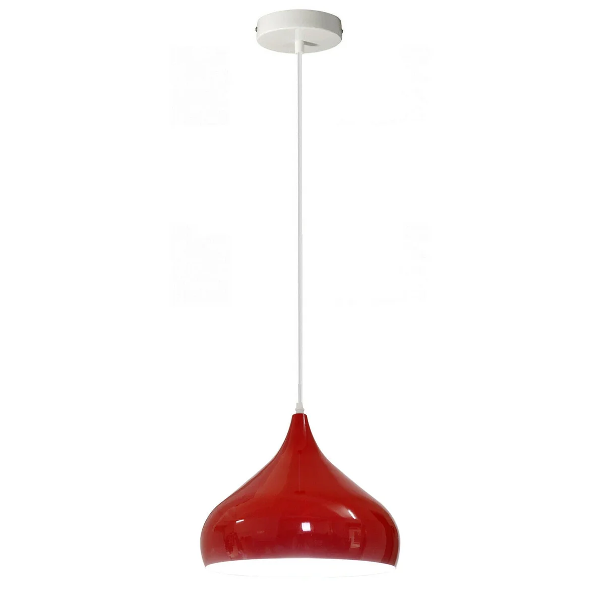 Red pendant light with vintage dome metal shade and adjustable cable, includes ST64 Edison bulb for warm industrial style lighting