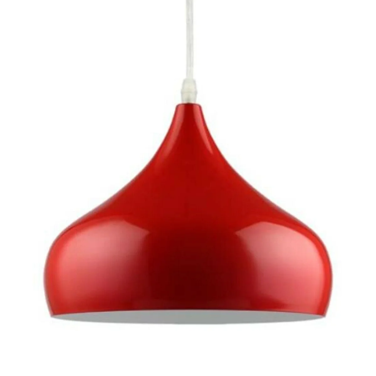 Red industrial nautical E27 pendant light with dome metal shade and vintage Edison bulb hanging from adjustable cable