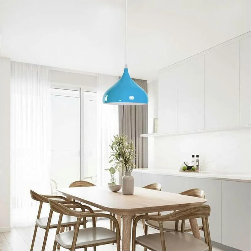 retro industrial pendant lamp with blue metal dome shade, E27 holder, 90cm cable.