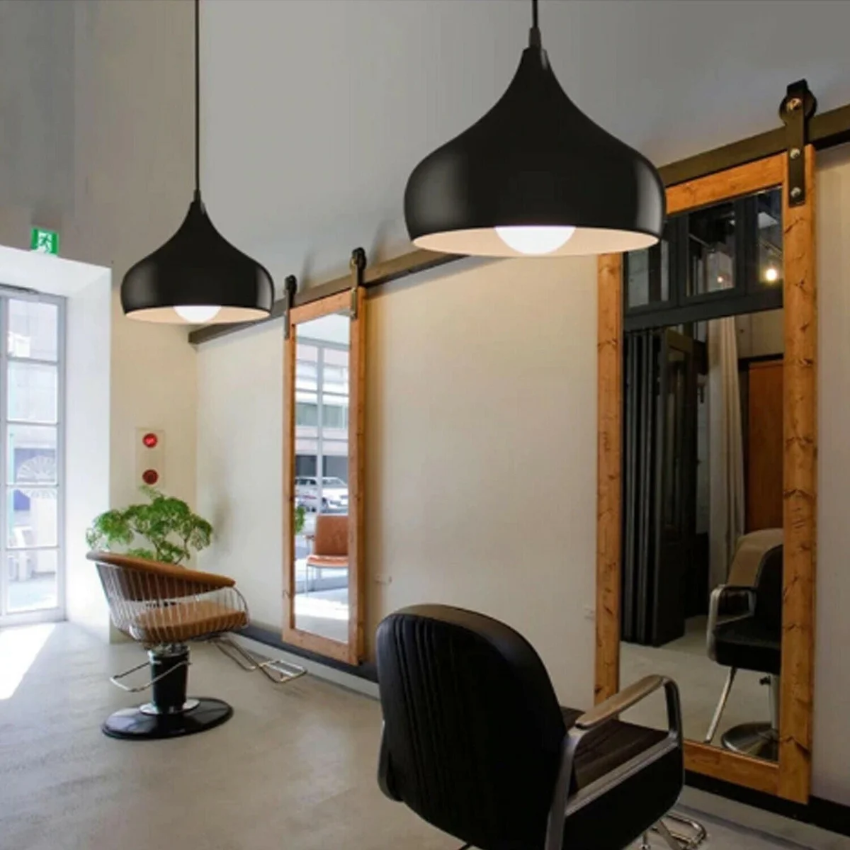 Black metal industrial pendant ceiling light with dome shade, 90 cm cable, hanging from ceiling