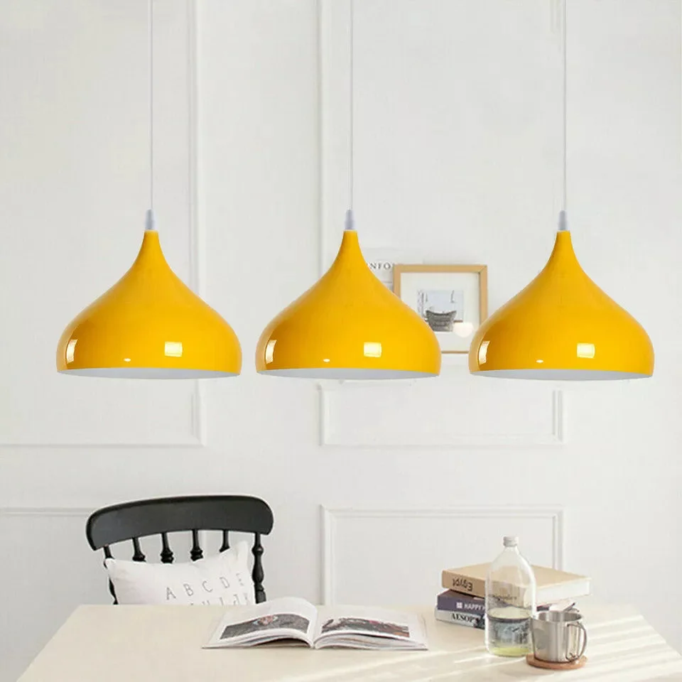 Metal barn industrial ceiling light with yellow dome shade hanging on a 90 cm cable.