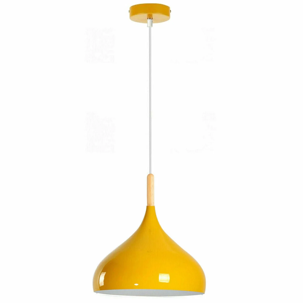 Yellow metal dome pendant light with adjustable cable, industrial barn style, 10 cm rose, 90 cm cable, E27 holder.