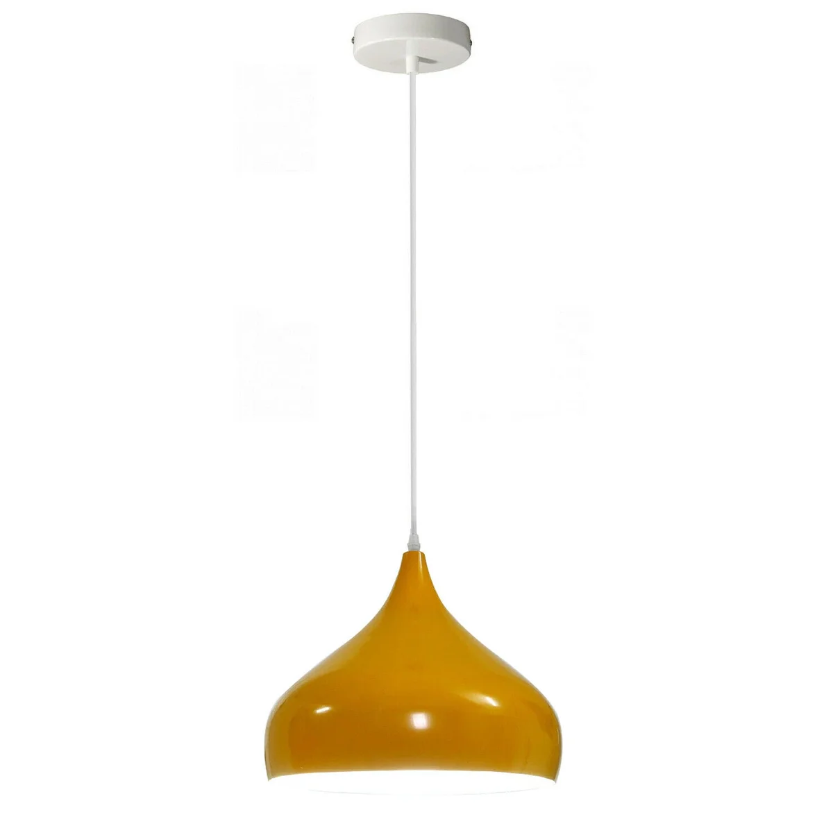 Vintage industrial metal yellow pendant light with plated base, 90 cm cable, 10 cm ceiling rose, yellow shade