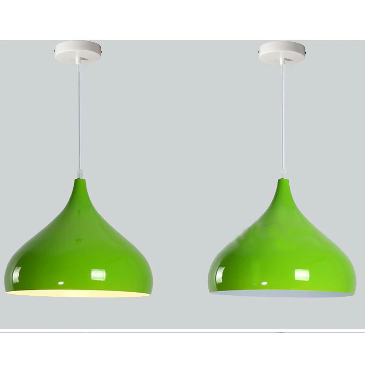 Industrial vintage green pendant lamp with metal dome shade hanging from ceiling, E27 bulb included, retro style lighting fixture