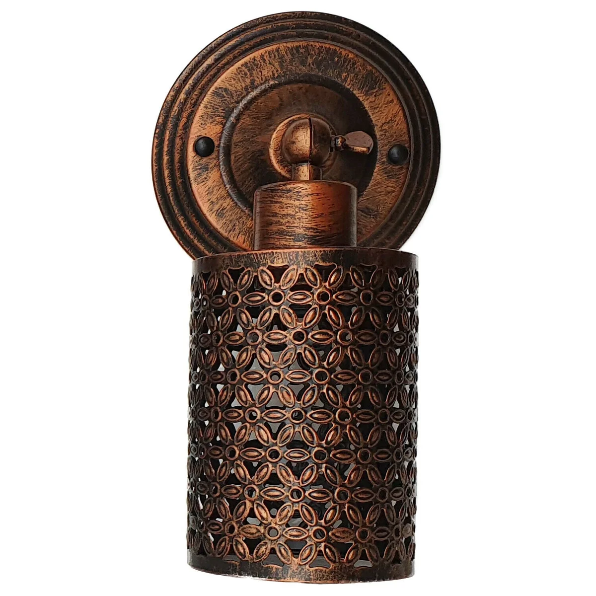 Rustic red industrial wall sconce with metal cage design and E27 bulb, vintage modern retro loft style lighting fixture