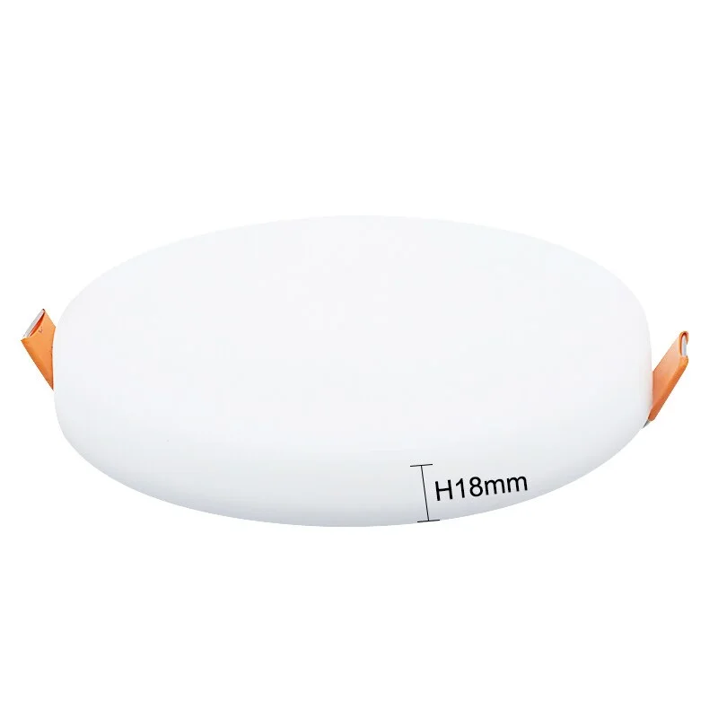 Ultra thin 18W round recessed ceiling light panel emitting cool white 6000K illumination with slim PVC frame